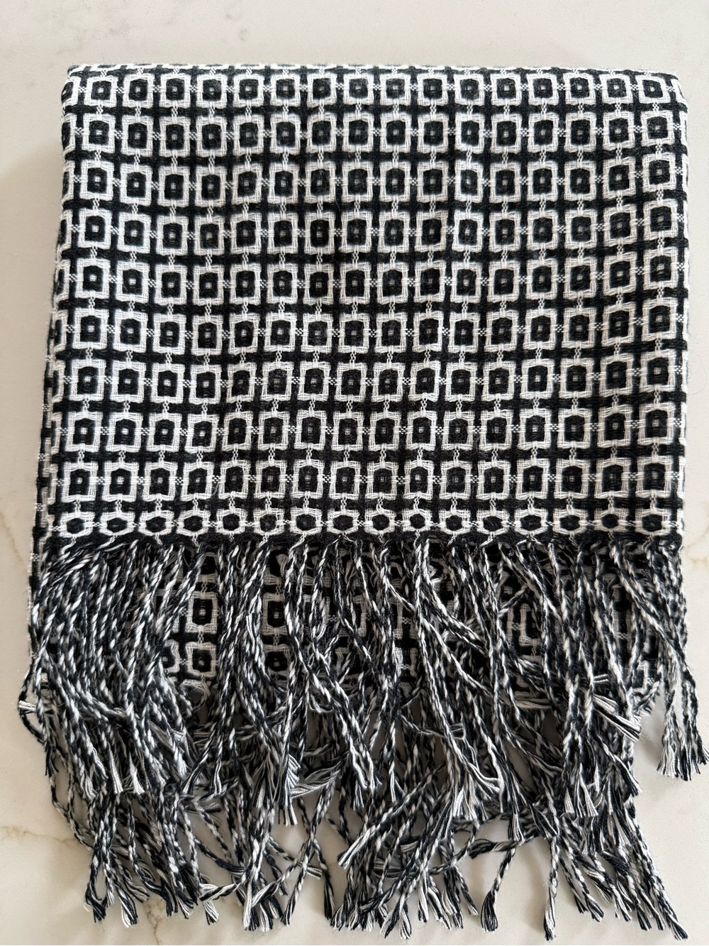 Vintage Black & White Woven Geometric Square Scarf/Wrap - approximately 30”x30”